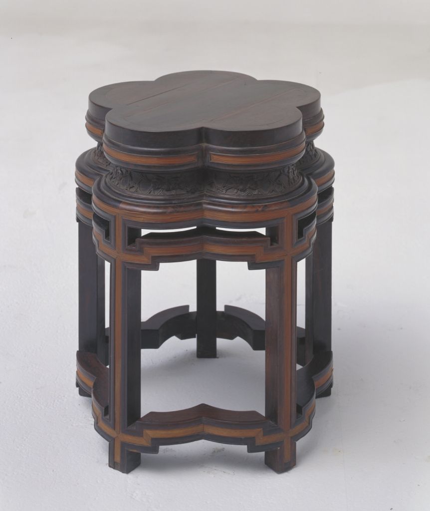 图片[1]-Rosewood bench inlaid with bamboo silk-China Archive